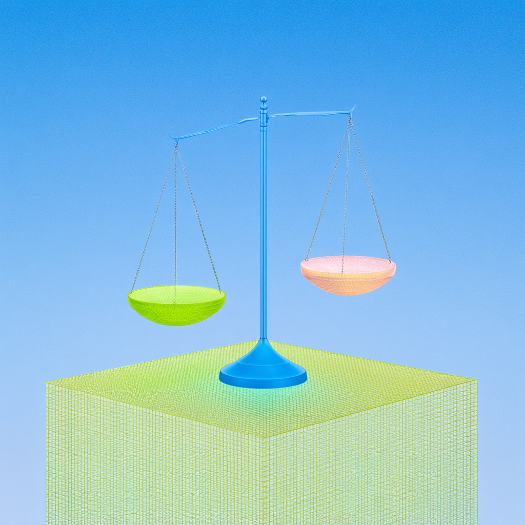 A balance scale on a pedestal, representing governance and accountability